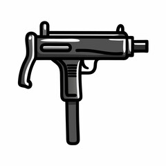 Submachine Gun Hand Drawn Doodle Icon, isolated white background (8)