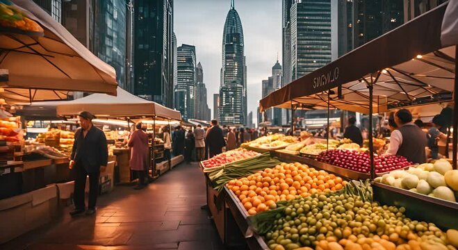Street market in a city.