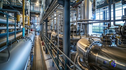 A chemical plant featuring large distillation columns separating various chemical components with precision.