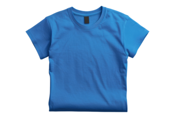 Photo of blue folded t-shirt isolated on transparent background