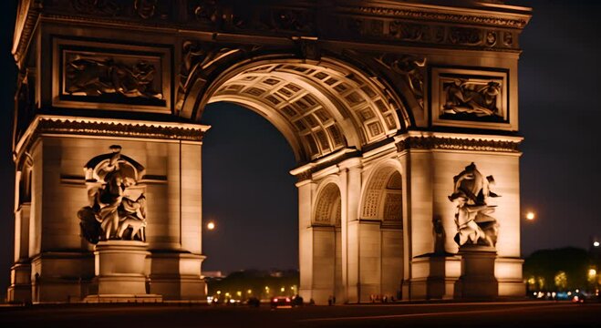 Arc de Triomphe in Paris at night.