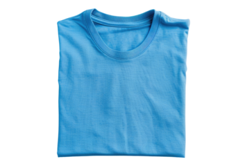 Photo of blue folded t-shirt isolated on transparent background