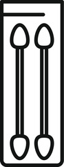 Simple line drawing of cotton swabs in a blister pack, emphasizing their use in hygiene and first aid