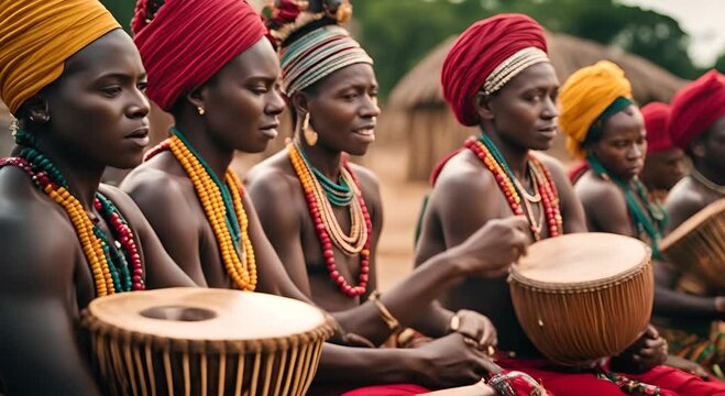 African tribe playing traditional music.