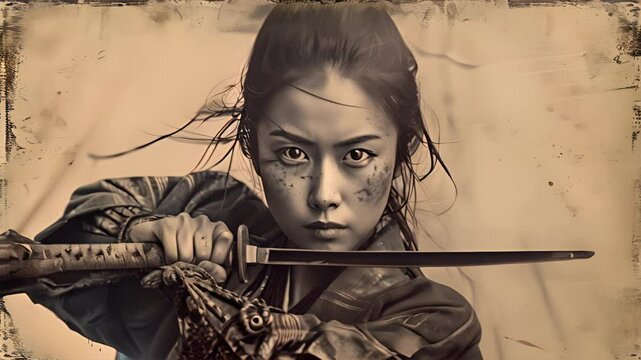 female samurai with katana, Japan.generative ai