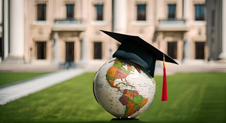 Earth globe with a graduation cap. - Powered by Adobe