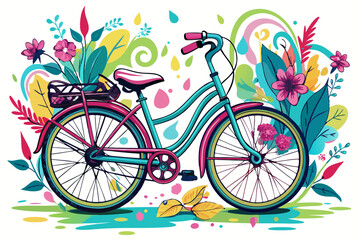 Fototapeta premium ladies bicycle with flowers on white background Graffiti style