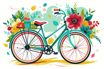 Fototapeta premium ladies bicycle with flowers on white background Graffiti style