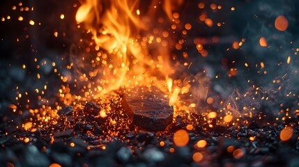 Glowing Forge Sparks Fly as Blacksmith Hammers Fiery Metal in Workshop