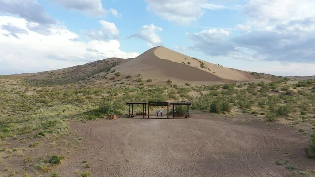 Low Drone Flight towards Singing Dunes in Altyn Emel National Park