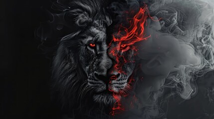 Fiery Lion with Smoke and Fire