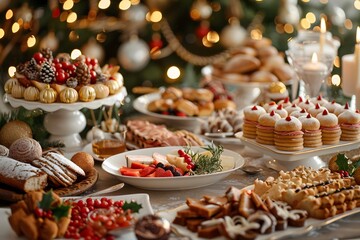 Fototapeta premium Festive Holiday Dessert Table with a Variety of Sweets and Treats