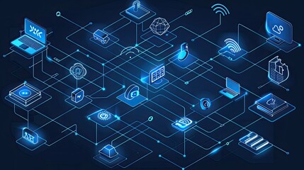 IoT technology: Data transfer between connected devices, digital communication network