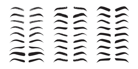 Isolated Eyebrows set Cartoon. Eyebrow makeup template. Classic brow makeup shaping vector set. Various eyebrows types. shapes, thin, thick, curved eyebrows set. 