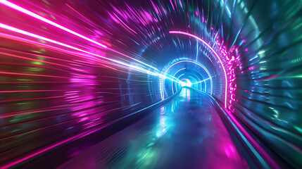 Obraz premium abstract motion loop, abstract speed motion tunnel background with rays, hyperspace. dynamic neon glowing tunnel