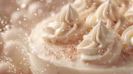 Fototapeta premium Elegant Vanilla Cake with Whipped Cream Swirls and Sparkling Sugar