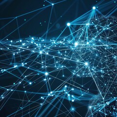 An abstract background with blue and white lines representing the digital network