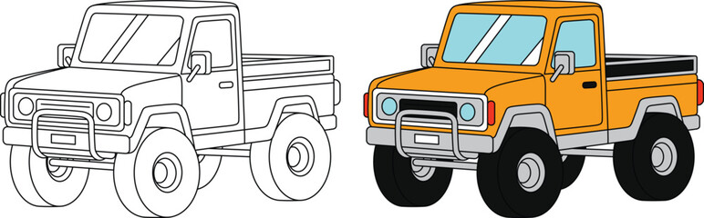 Off- road truck, transportation, vehicle, outline coloring page for kids