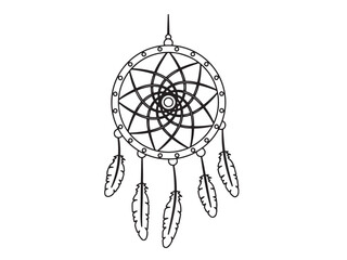 Dream catcher silhouette in isolated on white vector