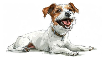 Happy cartoon style jack russell terrier dog on white background