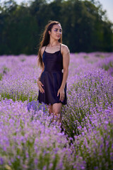 Beautiful young latin woman in lavender field