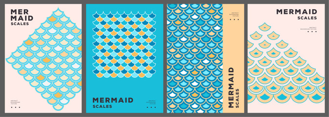 Set of summer disco posters or covers with mermaid scale abstract texture. Vector illustration © annbozhko