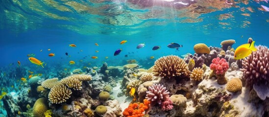 Obraz premium Vibrant Underwater Coral Reef with Colorful Fish
