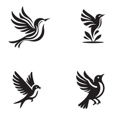 Obraz premium black and white silhouette bird icon