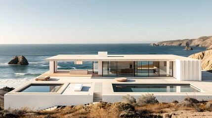 Obraz premium Modern Cliffside Villa Overlooking the Ocean with Infinity Pool