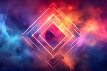 Neon Geometric Shapes in a Cosmic Nebula