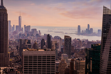Fototapeta premium New York City skyscrapers rooftop urban view.