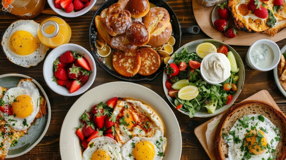 Wall mural A delicious spread of brunch items delivered to a customer's doorstep.