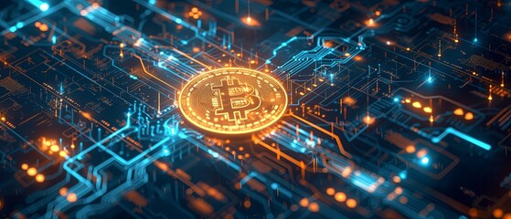 beautiful futuristic diagnosis infographic bitcoin circuit broad network technology banner copy space area background