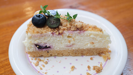 Blueberry Sheet Cake  in white plate on the  table