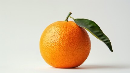 Single orange with leaves, isolated against a white background, showcasing its natural beauty and freshness.