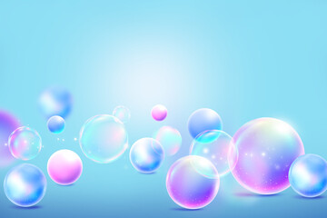 Beautiful modern crystal glass abstract bokeh with geometric circle soft light purple on blue background for Graphic Business technology digital design illustration web template backdrop bubbles