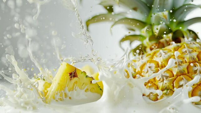 Fresh pineapple suitable for juicing mixed with sweet milk. seamless looping time-lapse virtual 4k video Animation Background.