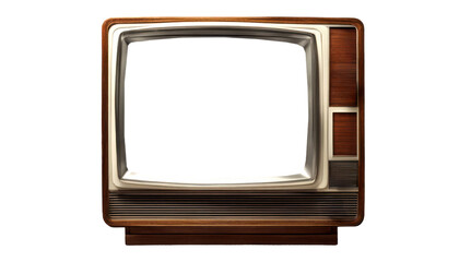 Vintage retro television with wooden frame and blank screen, isolated on transparent background 