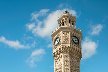 Izmir Clock Tower located in Izmir Konak square on a sunny day