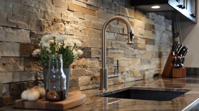 Splitface stone backsplash