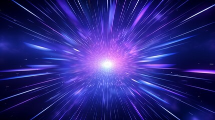 Fototapeta premium Abstract background in blue and purple neon glow colors. Speed of light in galaxy. Explosion in universe. Space background for event, party, carnival, celebration, anniversary or other. 3D rendering.