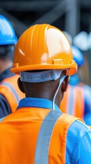 Construction worker wearing safety helmet and vest.