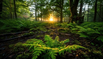 Fototapeta premium Environmental Photography capturing the solemn beauty of a forest at dawn, its misty silence a reminder of natures untouched sanctity