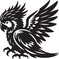 Graceful Parrot Silhouette: A Vibrant Winged Beauty in Bold Contours and Elegant Form Against a Dazzling Sunset Sky