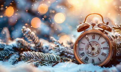 new year and chrismas time. snowy countdown clock - happ new year, winter concept panorama, Generative AI