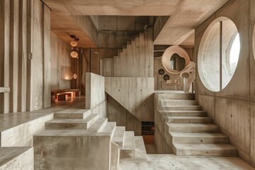 Modern interior with arches and neutral tones