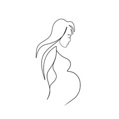 motherhood line art. A pregnant woman is holding her belly. 