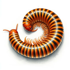 Watercolor illustration of a multi-legged millipede on a white background.