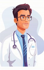 Fototapeta premium A confident male doctor in a white coat and stethoscope, looking determined and ready to help.