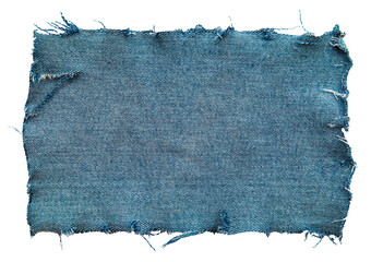 Piece of torn denim on a white background. Denim texture